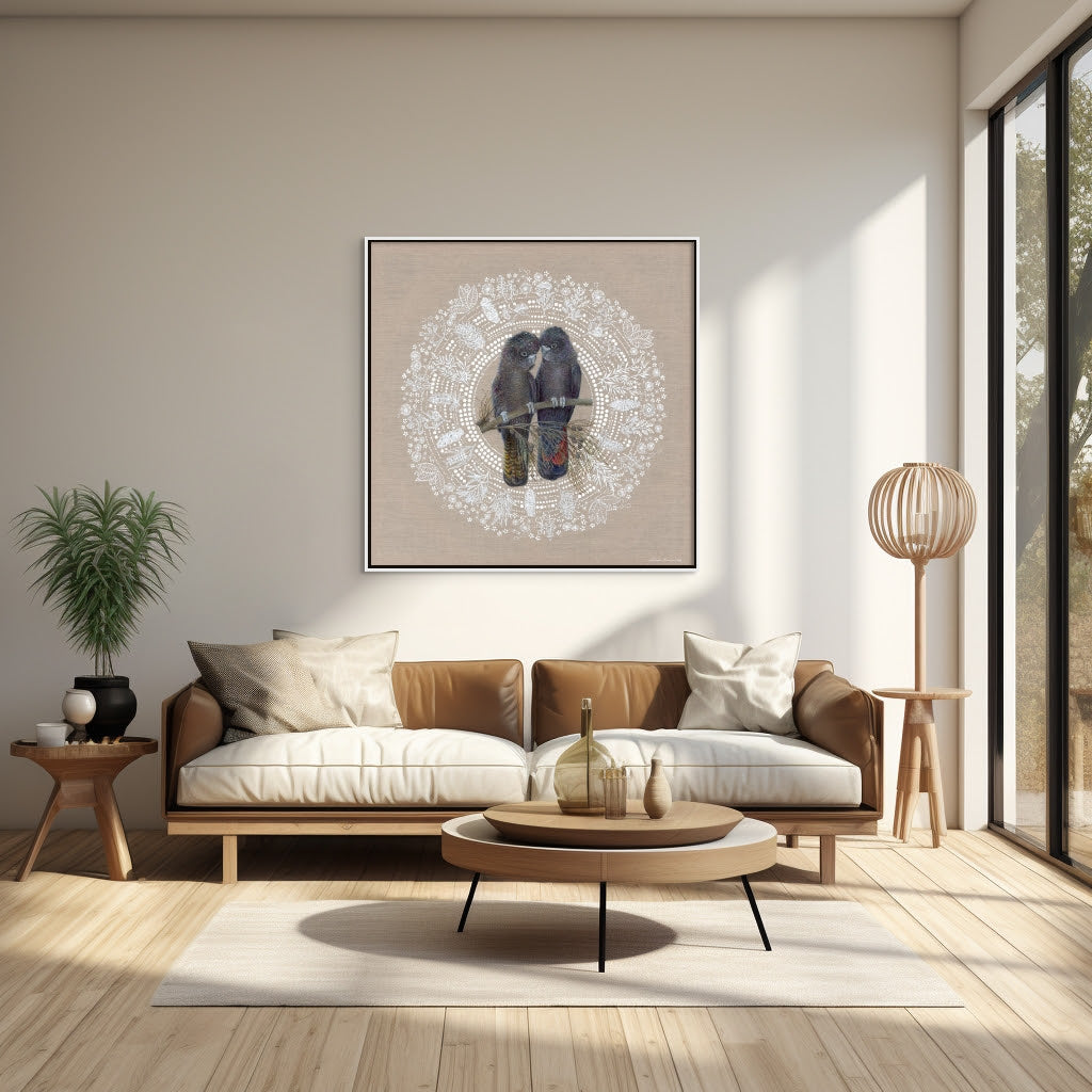 RED TAILED BLACK COCKATOO'S - WHITE TASMANIAN OAK FRAMED ORIGINAL